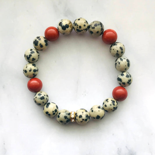 Handmade Dalmatian Jasper and Orange Jasper Gemstone Bracelet