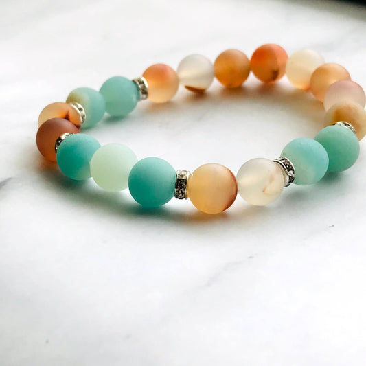 Handmade Fire Agate, and Amazonite Energy Healing Gemstone Bracelet