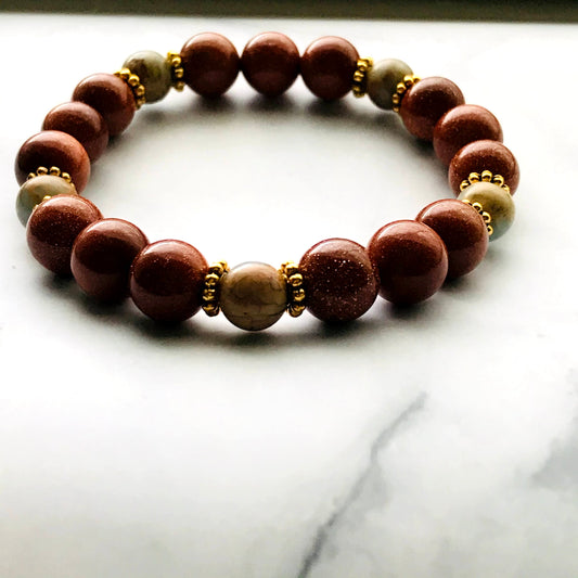 Handmade Sandstone Picasso Jasper Energy Healing Gemstone Bracelet