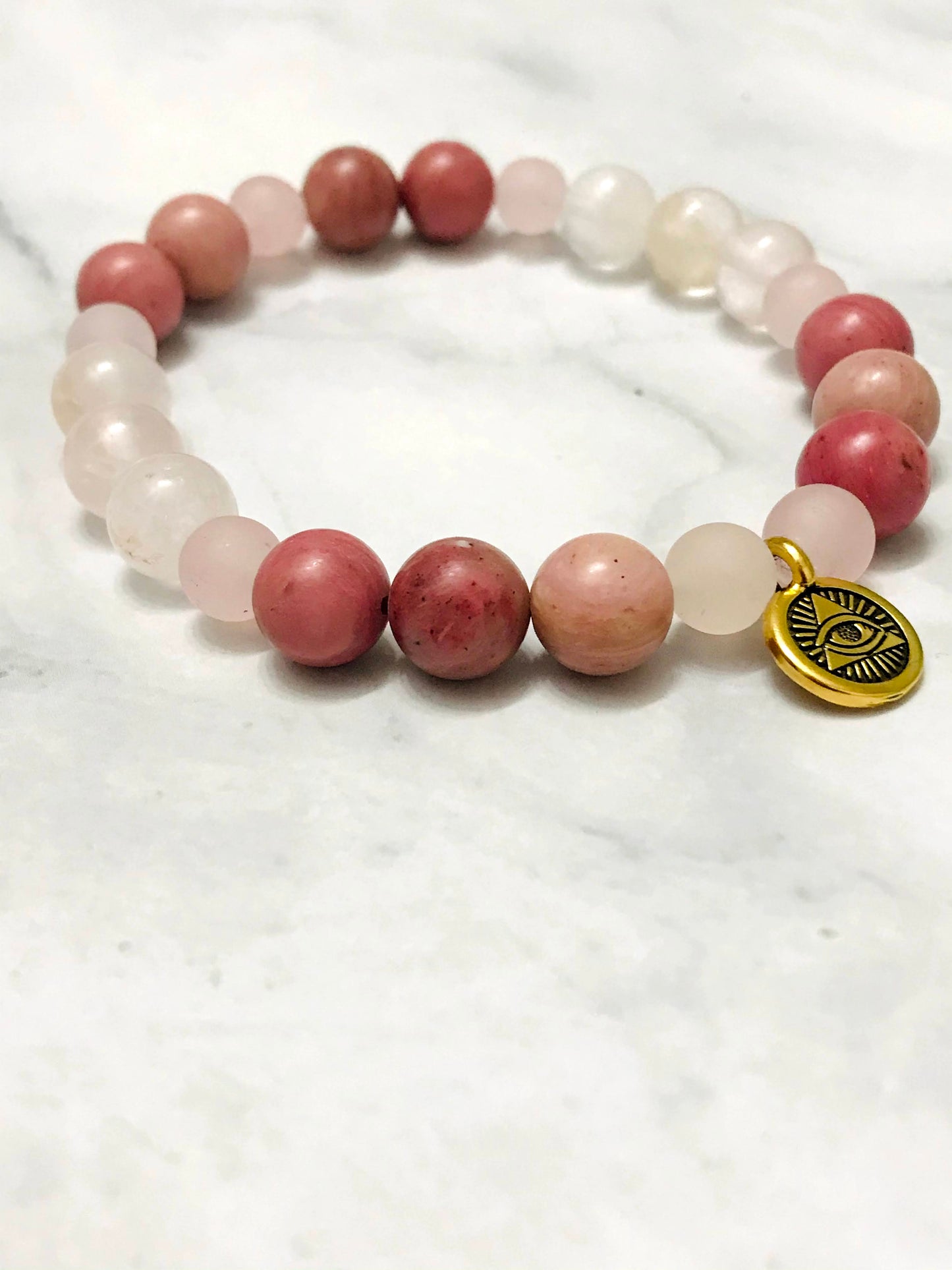 Handmade Rhodonite and Rose Quartz Energy Healing Gemstone Bracelet