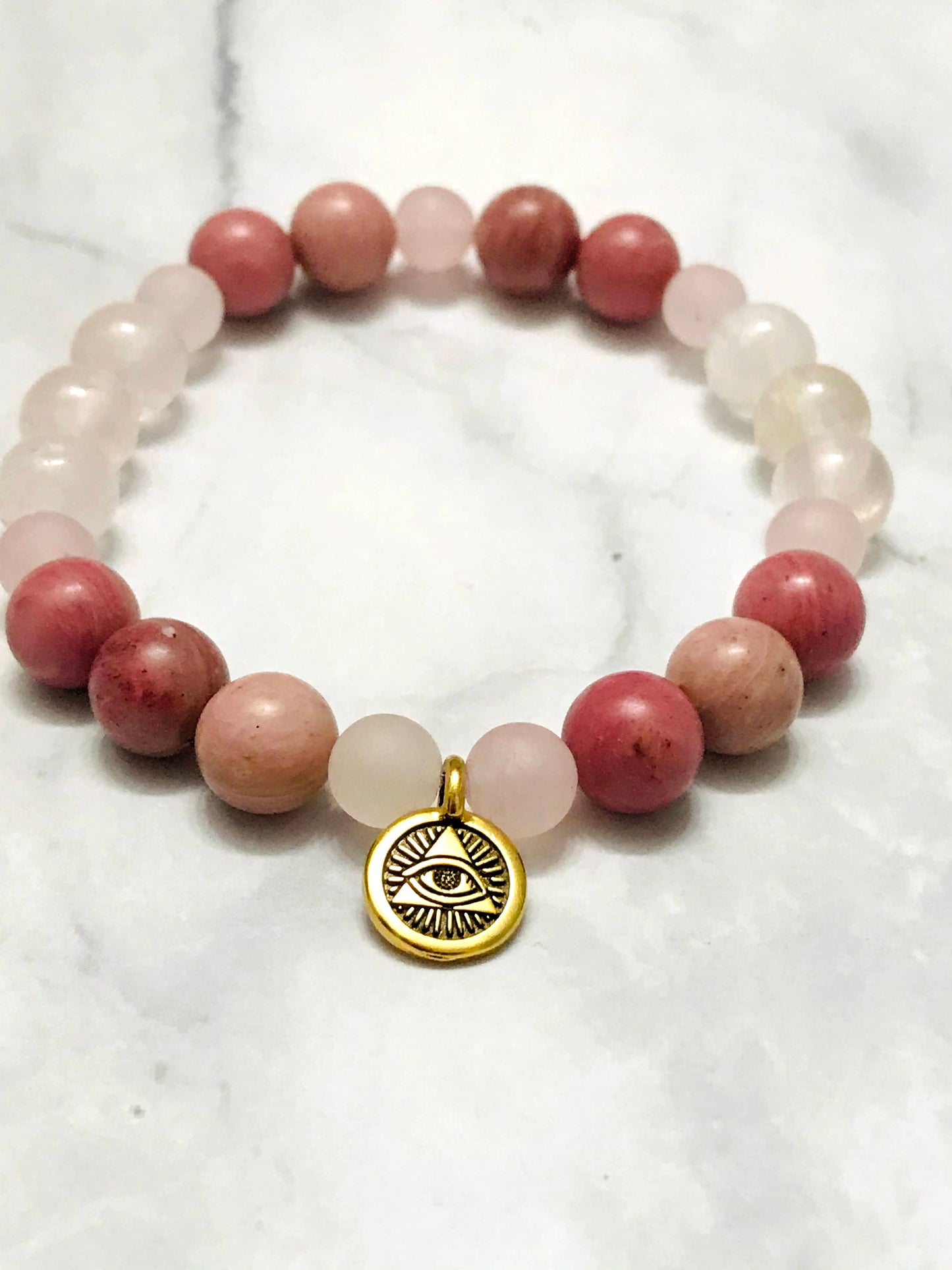 Handmade Rhodonite and Rose Quartz Energy Healing Gemstone Bracelet
