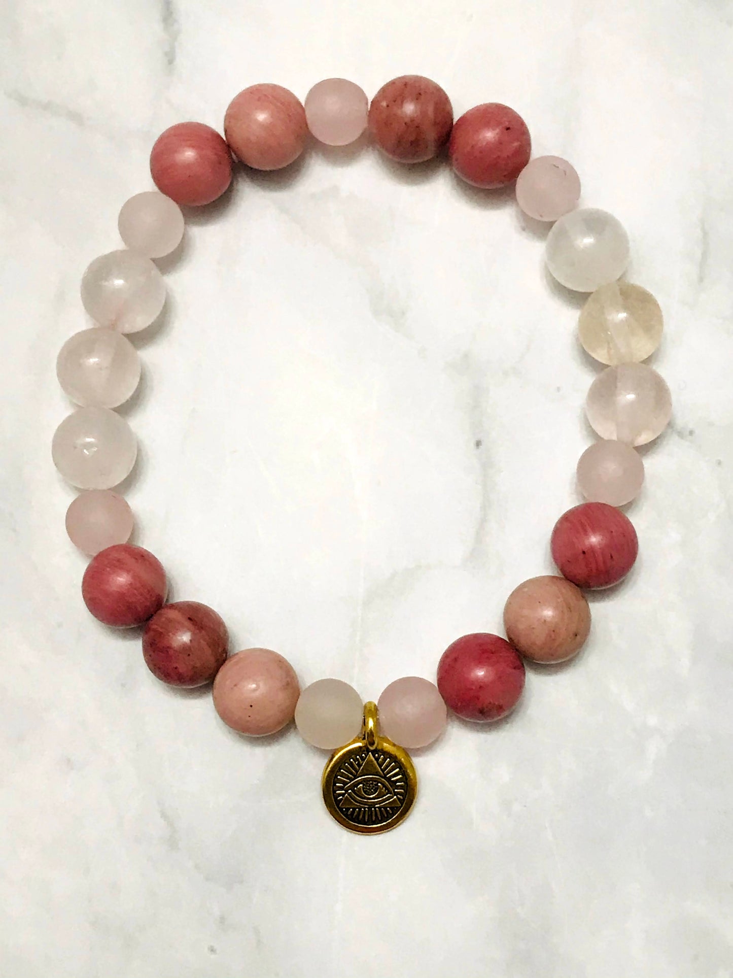 Handmade Rhodonite and Rose Quartz Energy Healing Gemstone Bracelet