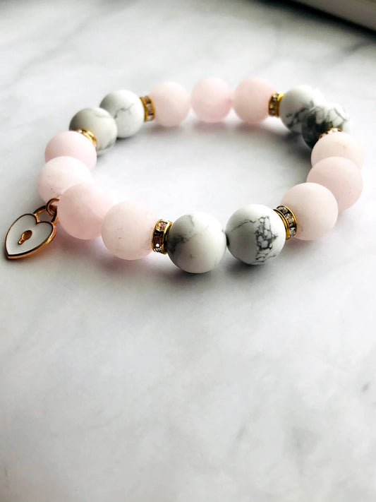 Handmade Howlite and Rose Quartz Energy Healing Gemstone Bracelet