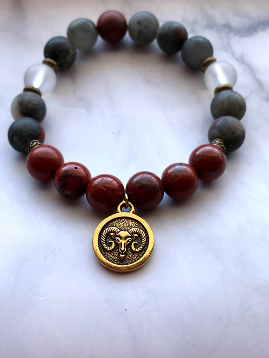 Handmade Red River Jasper, Bloodstone Jasper, Clear Quartz Energy Healing Gemstone Bracelet