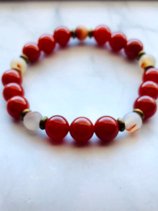 Handmade Fire Agate Red Jasper Energy Healing Gemstone Bracelet