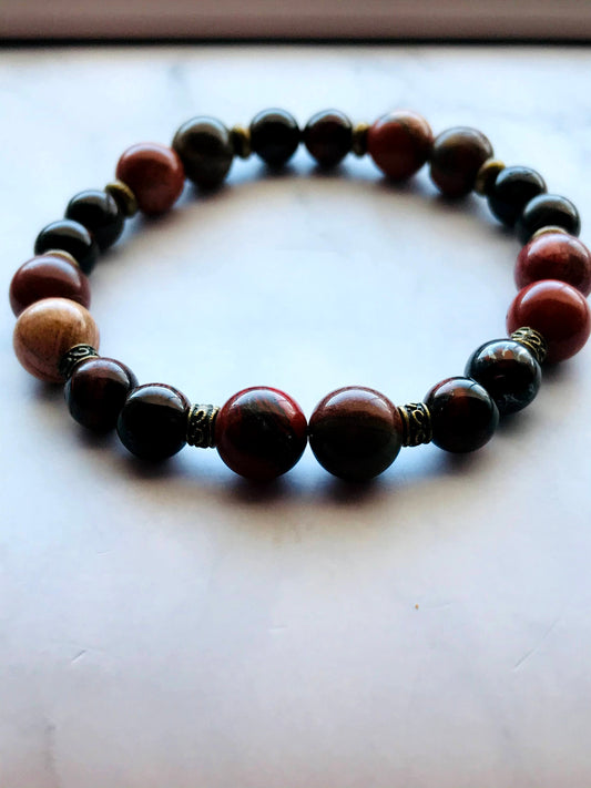 Handmade Red River Jasper and Tiger's Eye Gemstone Bracelet