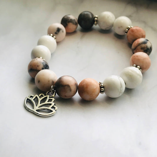 Handmade Howlite and Rhodonite Energy Healing Gemstone Bracelet