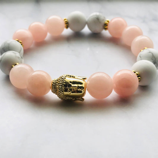 Handmade Pink Aventurine and Howlite Gemstone Bracelet