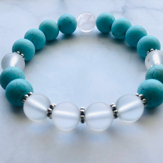 Handmade Turquoise, Rose Quartz, Clear Quartz Energy Healing Gemstone Bracelet