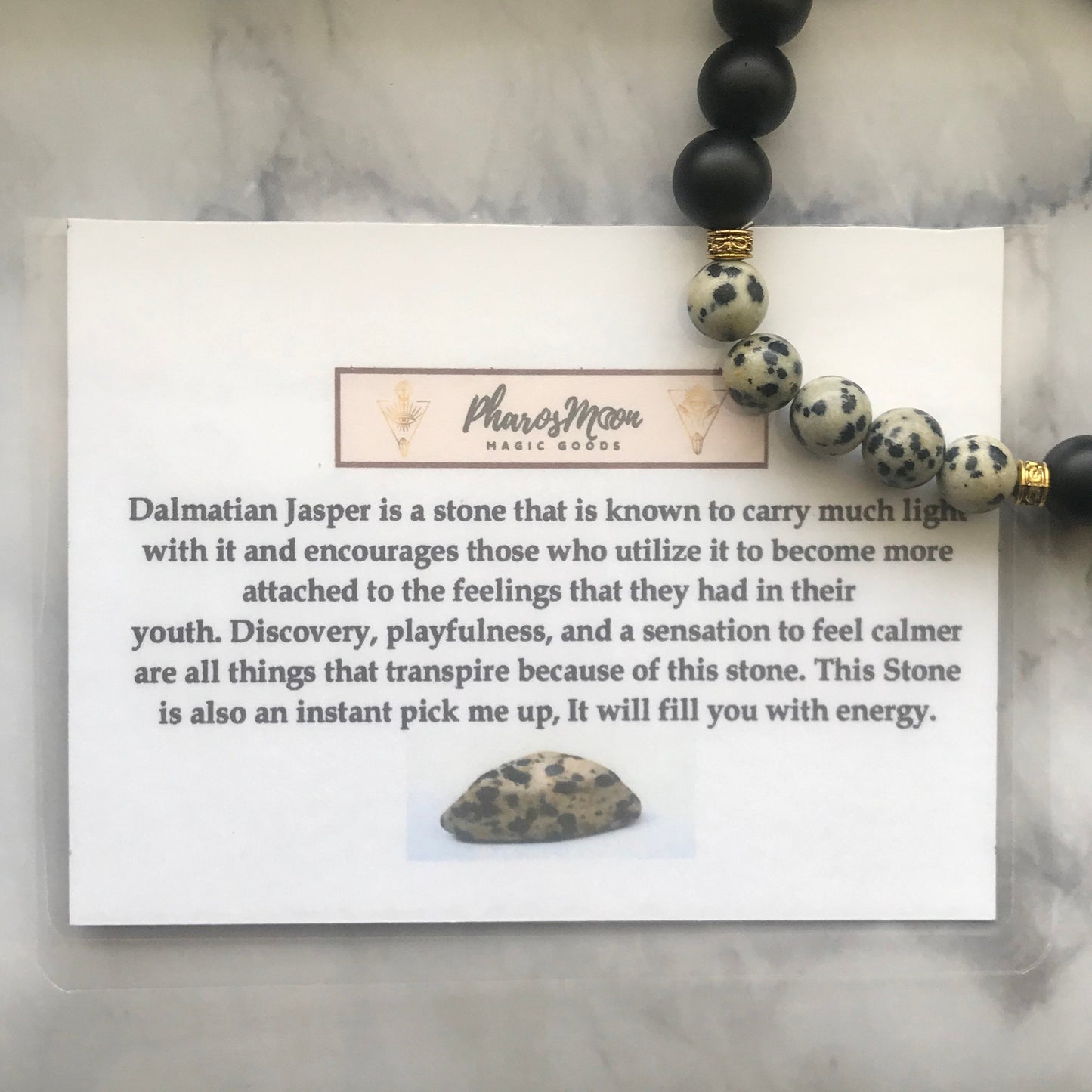 Black Onyx and Dalmatian Jasper Gemstone Handmade Bracelet, Energy Bracelet, Energy Healing, Gemstone Beaded Bracelet