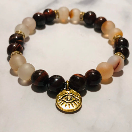 Fire Agate & Tiger’s Eye Gemstone Bracelet, Energy Bracelet, Gemstone Bracelet, Beaded Bracelet Chakra Bracelet