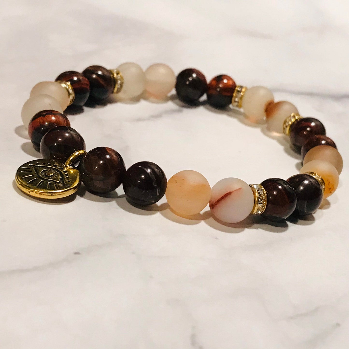 Fire Agate & Tiger’s Eye Gemstone Bracelet, Energy Bracelet, Gemstone Bracelet, Beaded Bracelet Chakra Bracelet