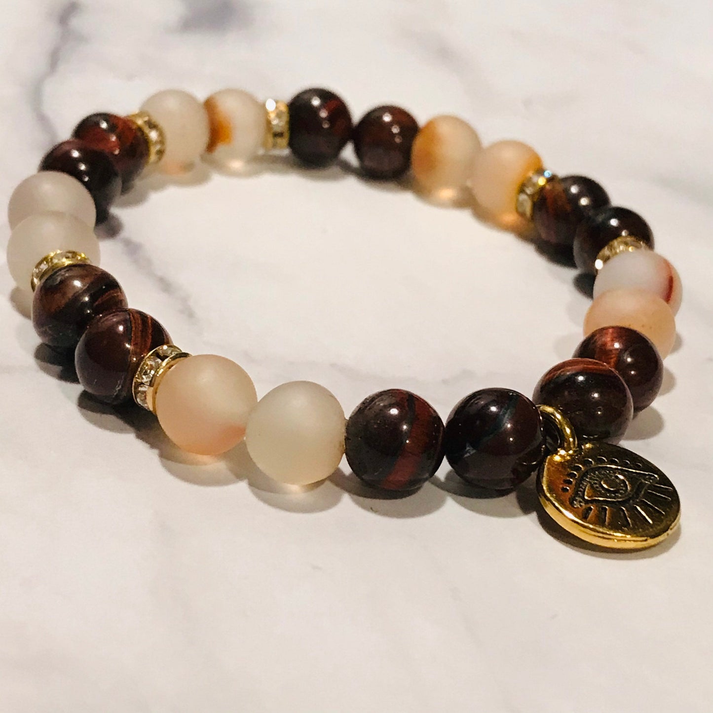 Fire Agate & Tiger’s Eye Gemstone Bracelet, Energy Bracelet, Gemstone Bracelet, Beaded Bracelet Chakra Bracelet