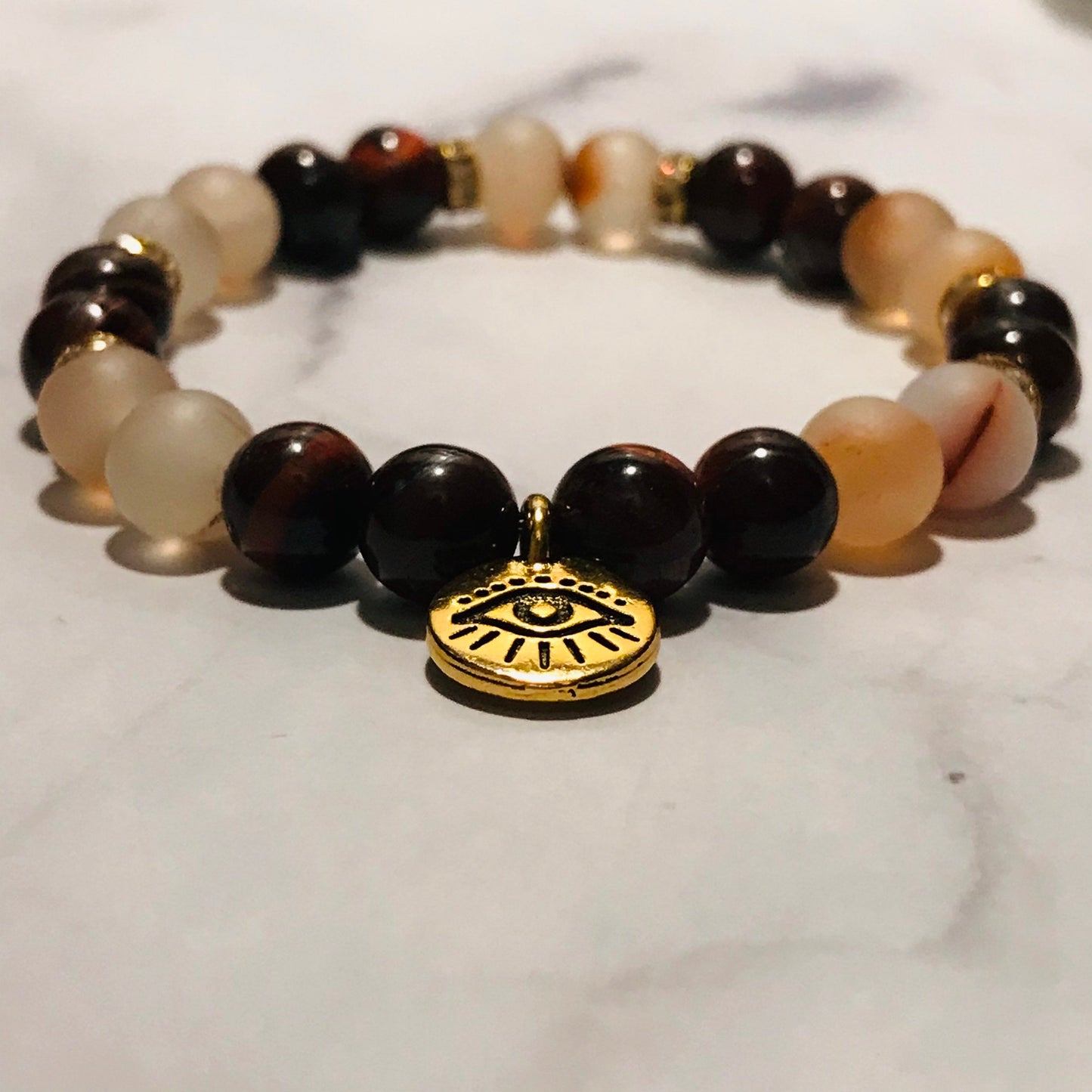 Fire Agate & Tiger’s Eye Gemstone Bracelet, Energy Bracelet, Gemstone Bracelet, Beaded Bracelet Chakra Bracelet
