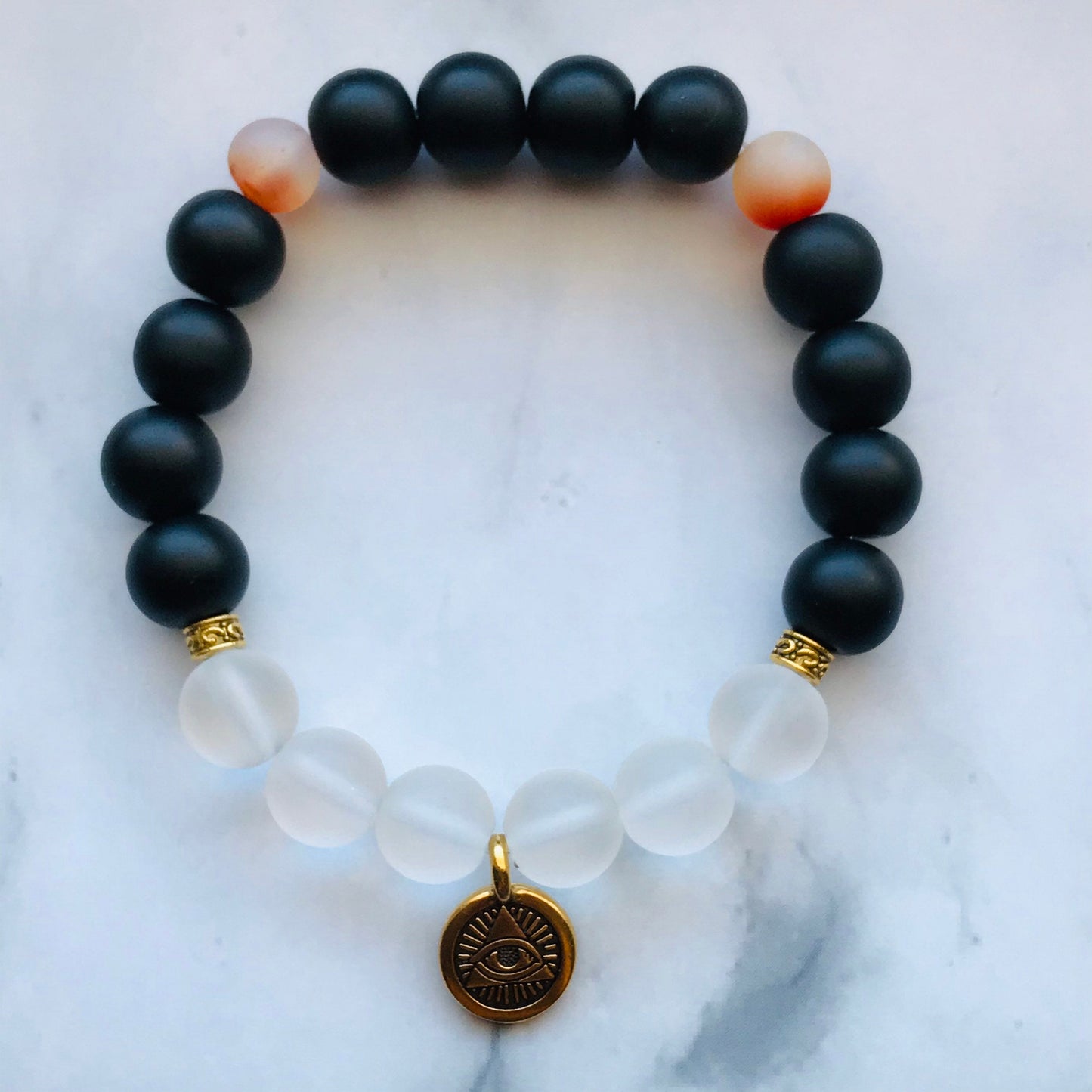 Handmade Black Onyx Clear Quartz and Red Fire Agate Gemstone Bracelet, Energy Bracelet, Gemstone Bracelet, Beaded Bracelet
