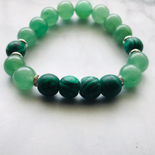 Handmade Heart Chakra -Malachite & Green Aventurine Gemstone Bracelet - PharosMoon