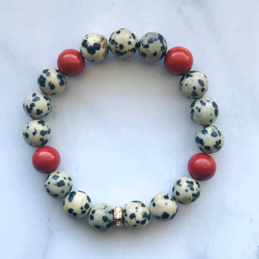 Handmade Dalmatian Jasper and Orange Jasper Gemstone Bracelet