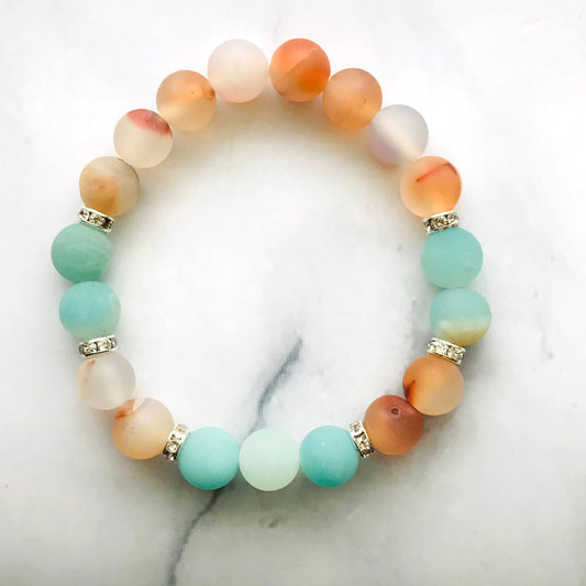 Handmade Fire Agate, and Amazonite Energy Healing Gemstone Bracelet
