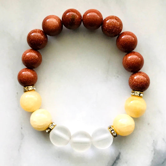 Handmade Sandstone, Yellow Jade, Clear Quartz Energy Healing Gemstone Bracelet