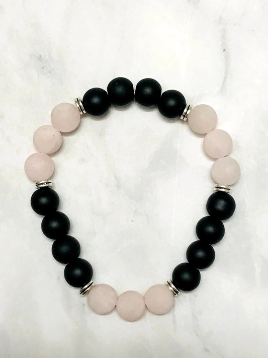 Handmade Black Onyx  and Rose Quartz Energy Healing Gemstone Bracelet