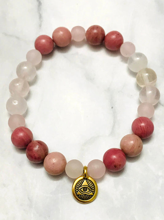 Handmade Rhodonite and Rose Quartz Energy Healing Gemstone Bracelet