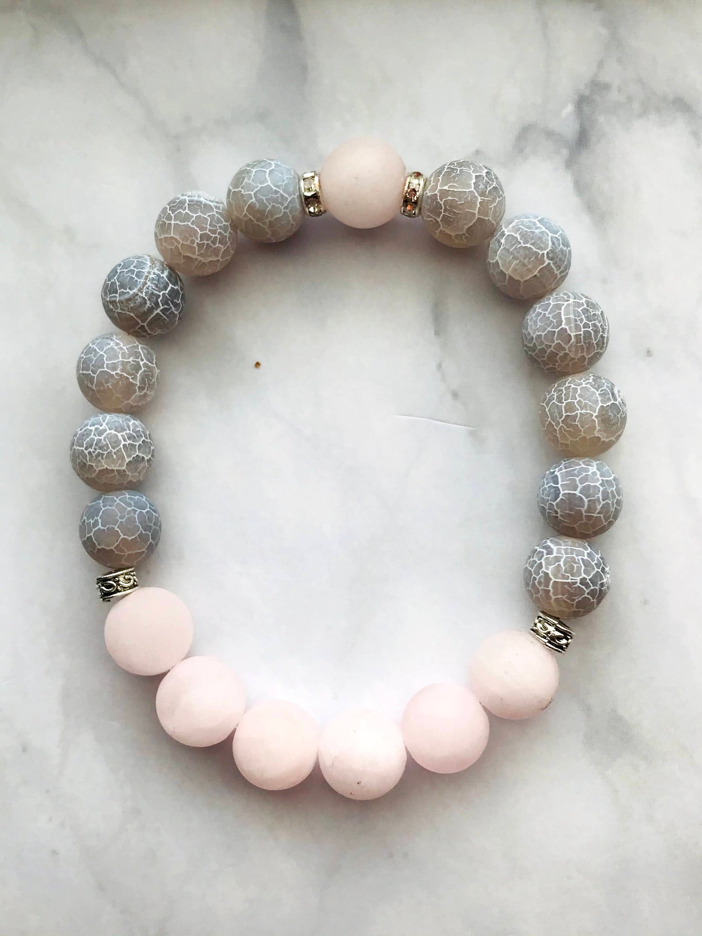 Handmade Gray Agate and Rose Quartz Energy Healing Gemstone Bracelet