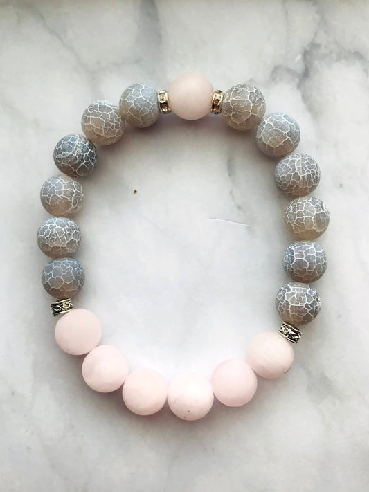 Handmade Gray Agate and Rose Quartz Energy Healing Gemstone Bracelet