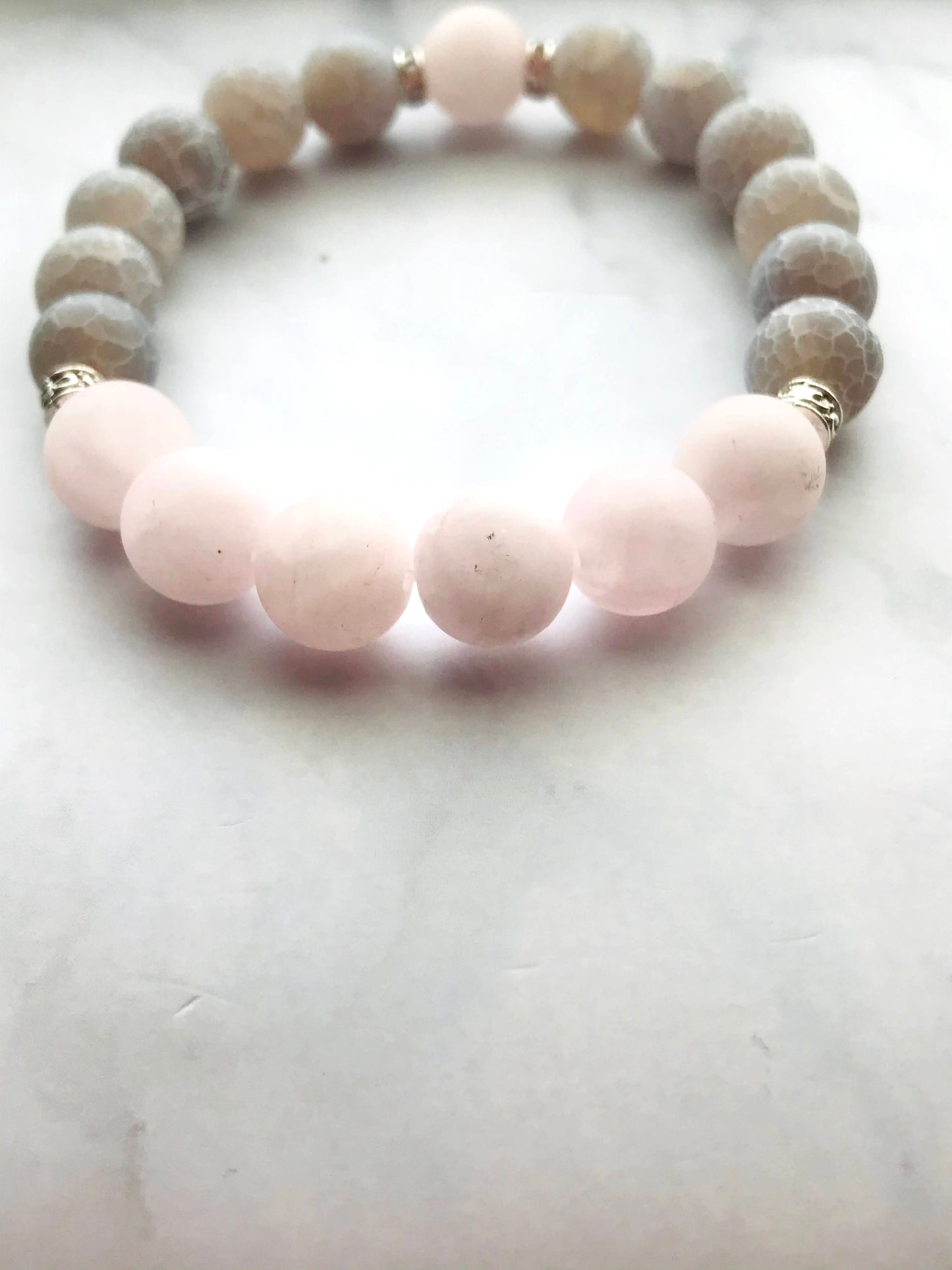 Handmade Gray Agate and Rose Quartz Energy Healing Gemstone Bracelet