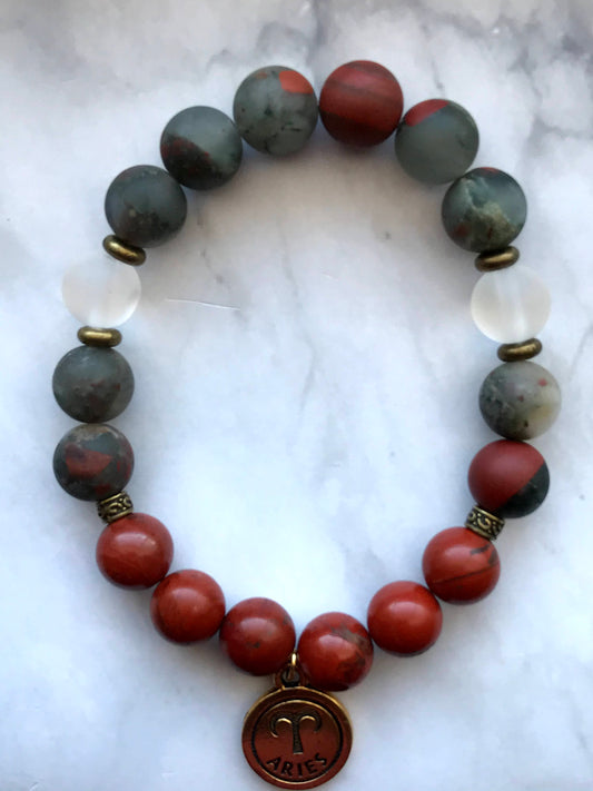 Handmade Red River Jasper, Bloodstone Jasper, Clear Quartz Energy Healing Gemstone Bracelet