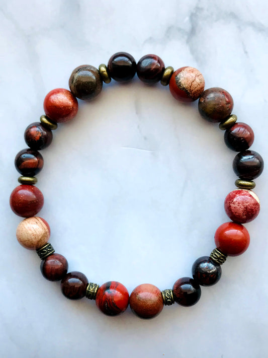 Handmade Red River Jasper and Tiger's Eye Gemstone Bracelet
