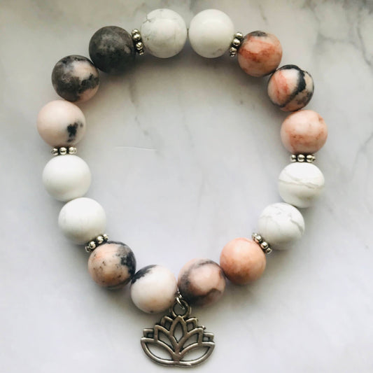Handmade Howlite and Rhodonite Energy Healing Gemstone Bracelet