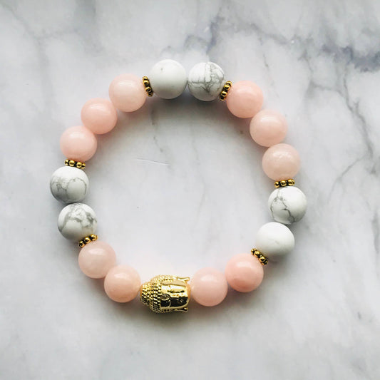Handmade Pink Aventurine and Howlite Gemstone Bracelet
