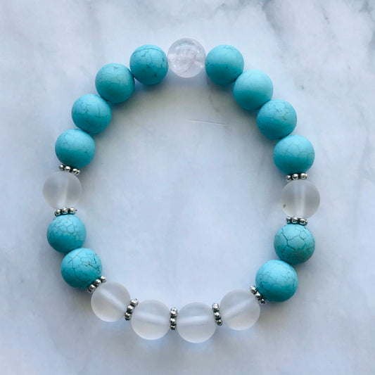 Handmade Turquoise, Rose Quartz, Clear Quartz Energy Healing Gemstone Bracelet