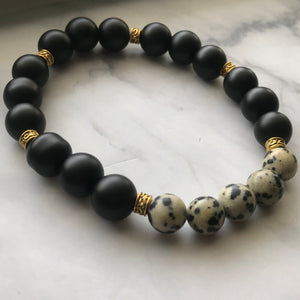 Black Onyx and Dalmatian Jasper Gemstone Handmade Bracelet, Energy Bracelet, Energy Healing, Gemstone Beaded Bracelet