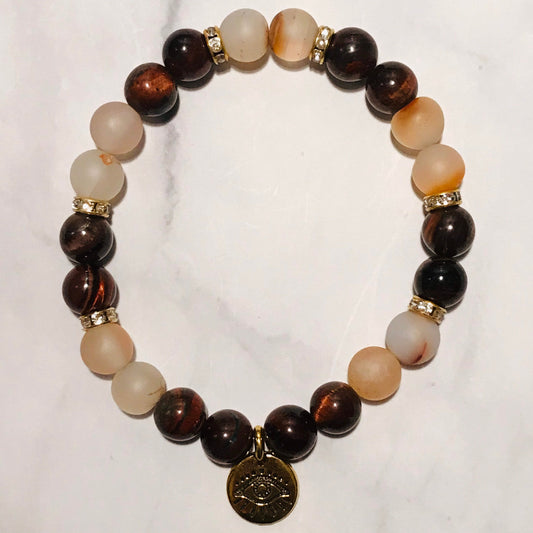 Fire Agate & Tiger’s Eye Gemstone Bracelet, Energy Bracelet, Gemstone Bracelet, Beaded Bracelet Chakra Bracelet