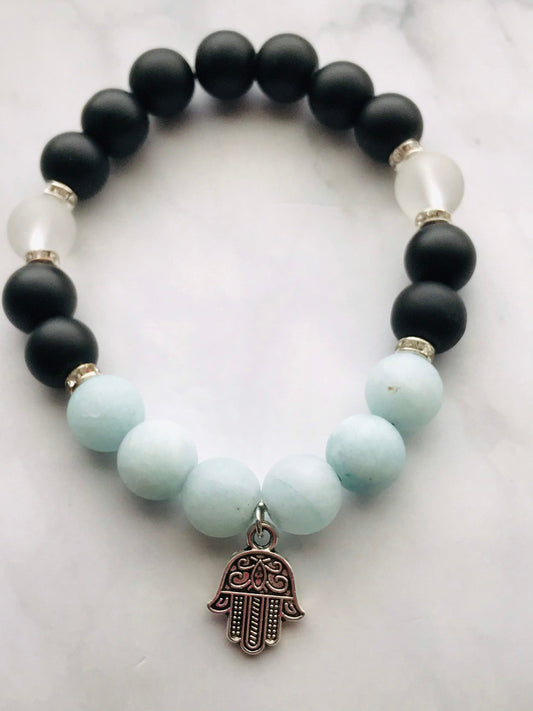 Handmade Black Obsidian, Clear Quartz, Aquamarine, Gemstone Bracelet, Energy Bracelet, Healing Bracelet, Mercury Retrograde Gemstones