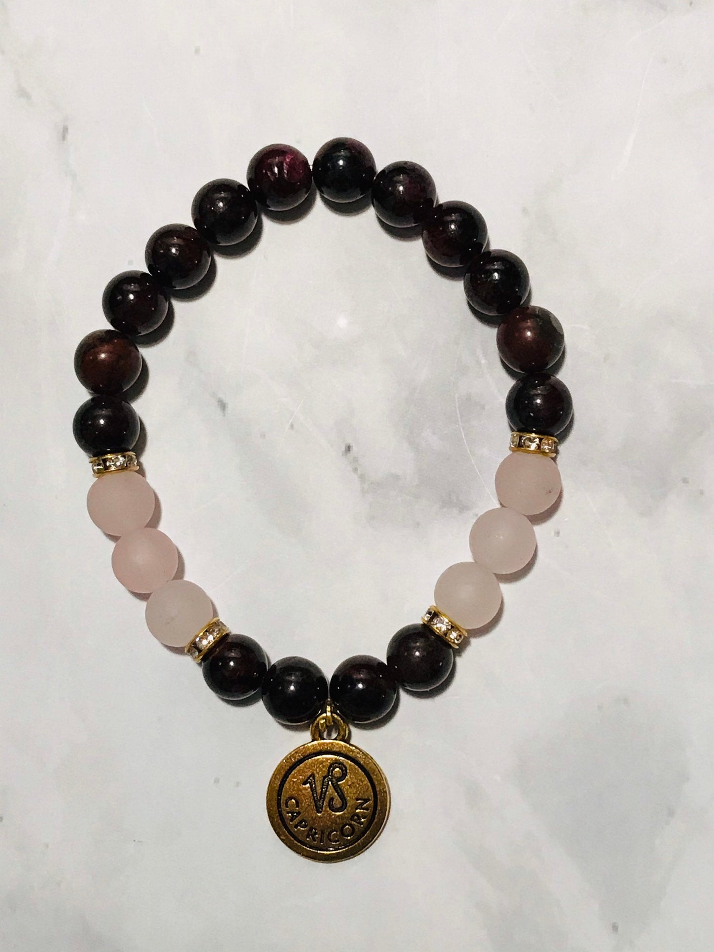 Red Garnet and Rose Quartz Gemstone Handmade Bracelet, Energy Bracelet, Gemstone Beaded Bracelet, Capricorn Charm