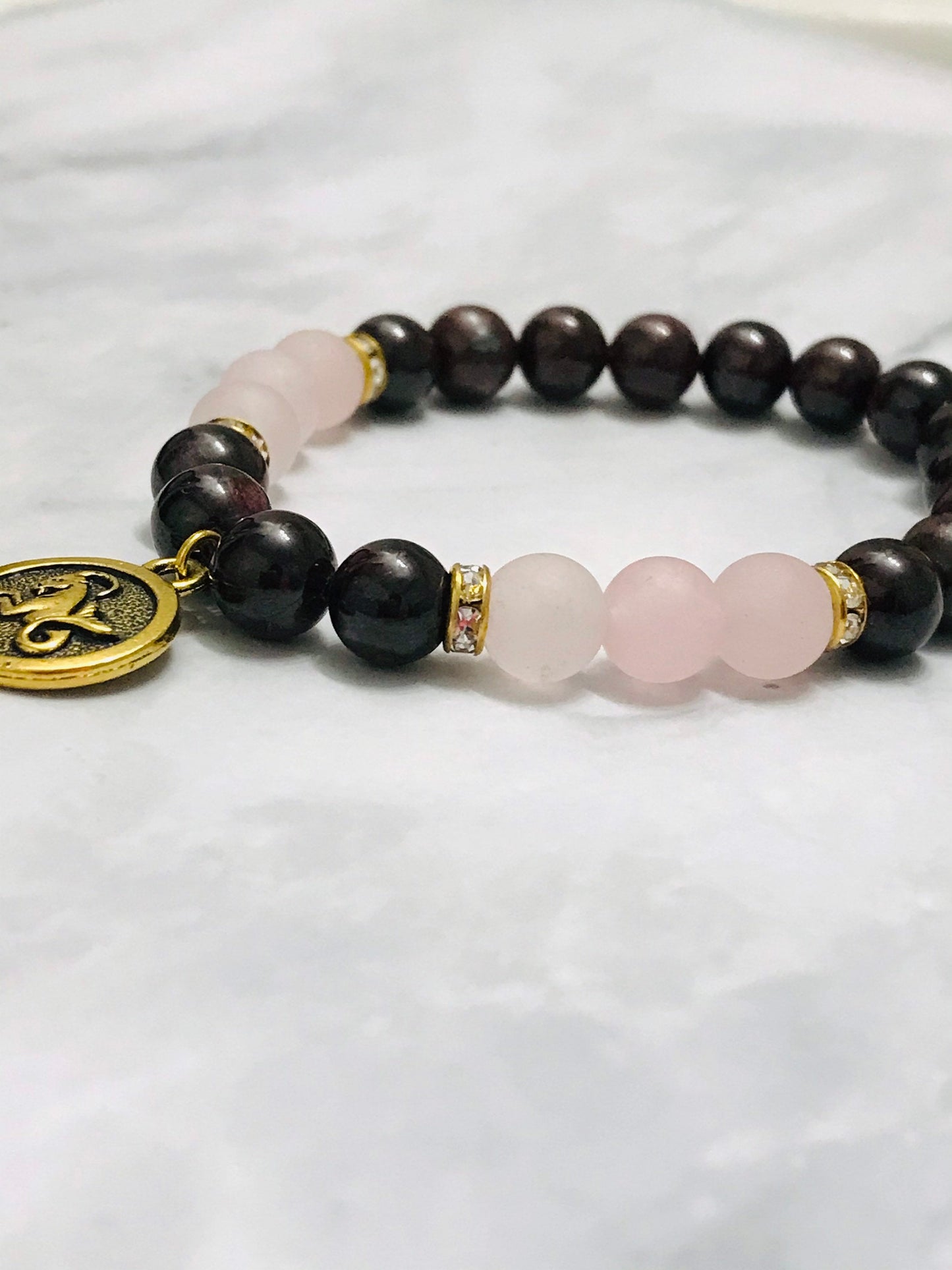 Red Garnet and Rose Quartz Gemstone Handmade Bracelet, Energy Bracelet, Gemstone Beaded Bracelet, Capricorn Charm