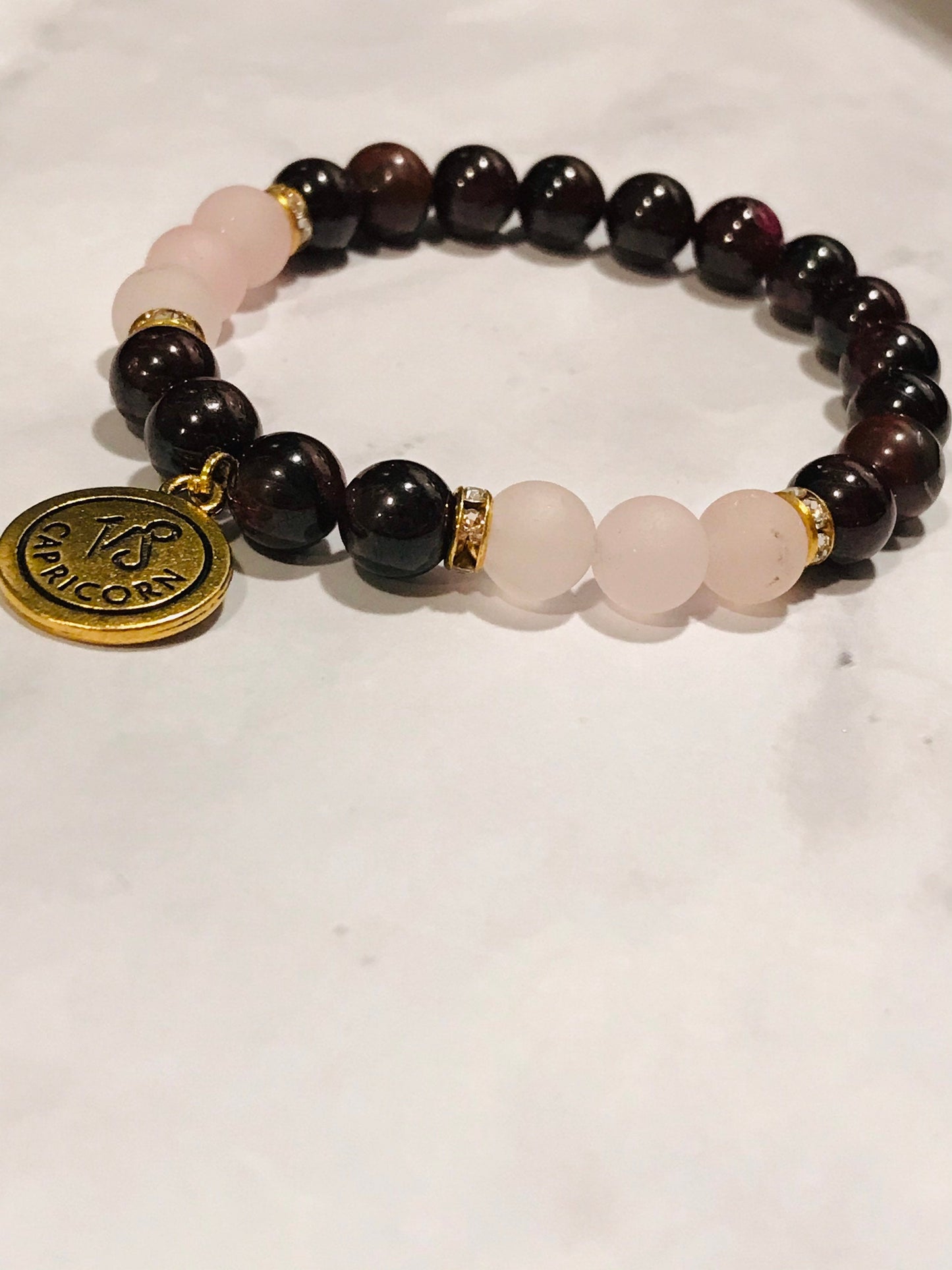 Red Garnet and Rose Quartz Gemstone Handmade Bracelet, Energy Bracelet, Gemstone Beaded Bracelet, Capricorn Charm