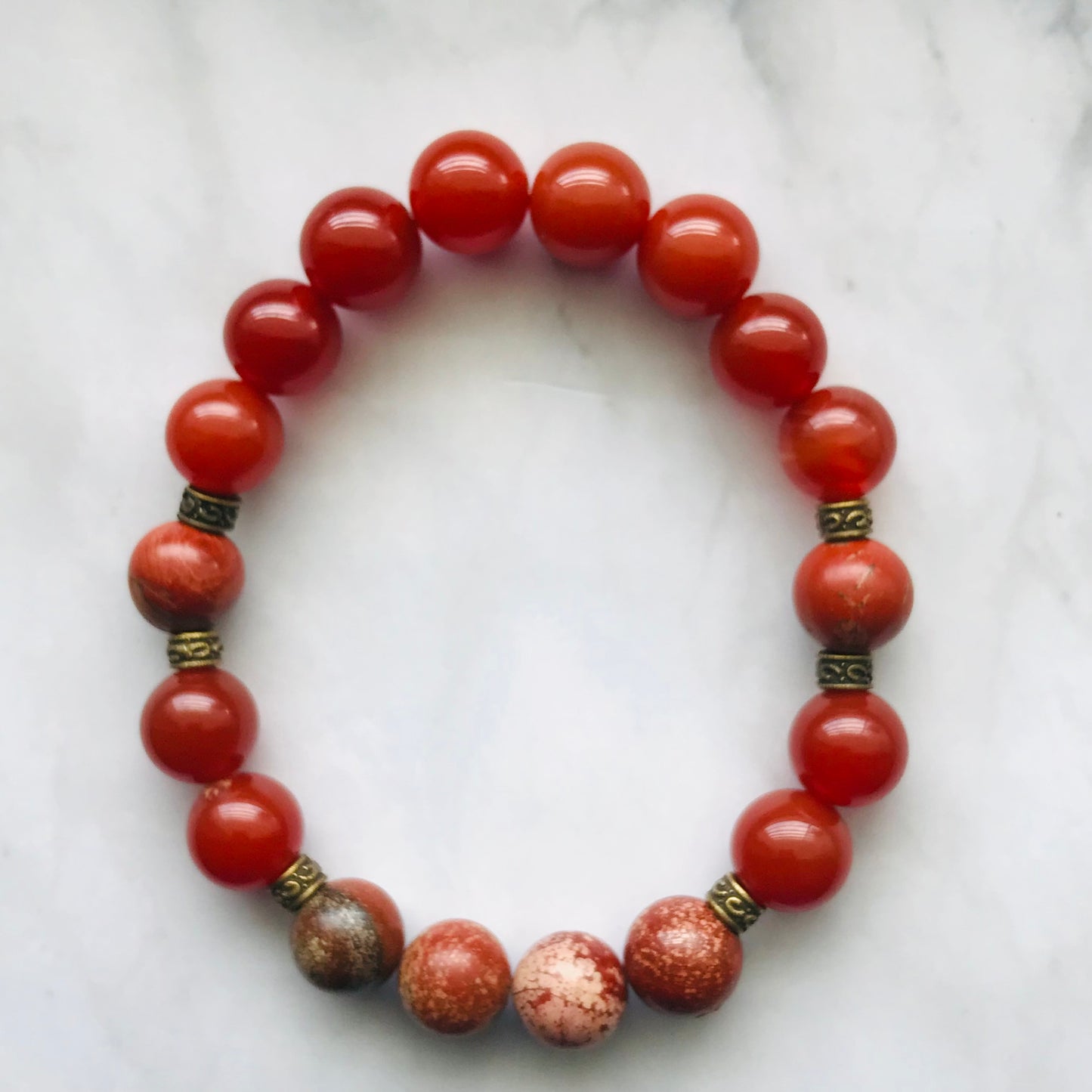 Handmade Sacral Chakra - Red River Jasper & Carnelian Gemstone Bracelet - PharosMoon