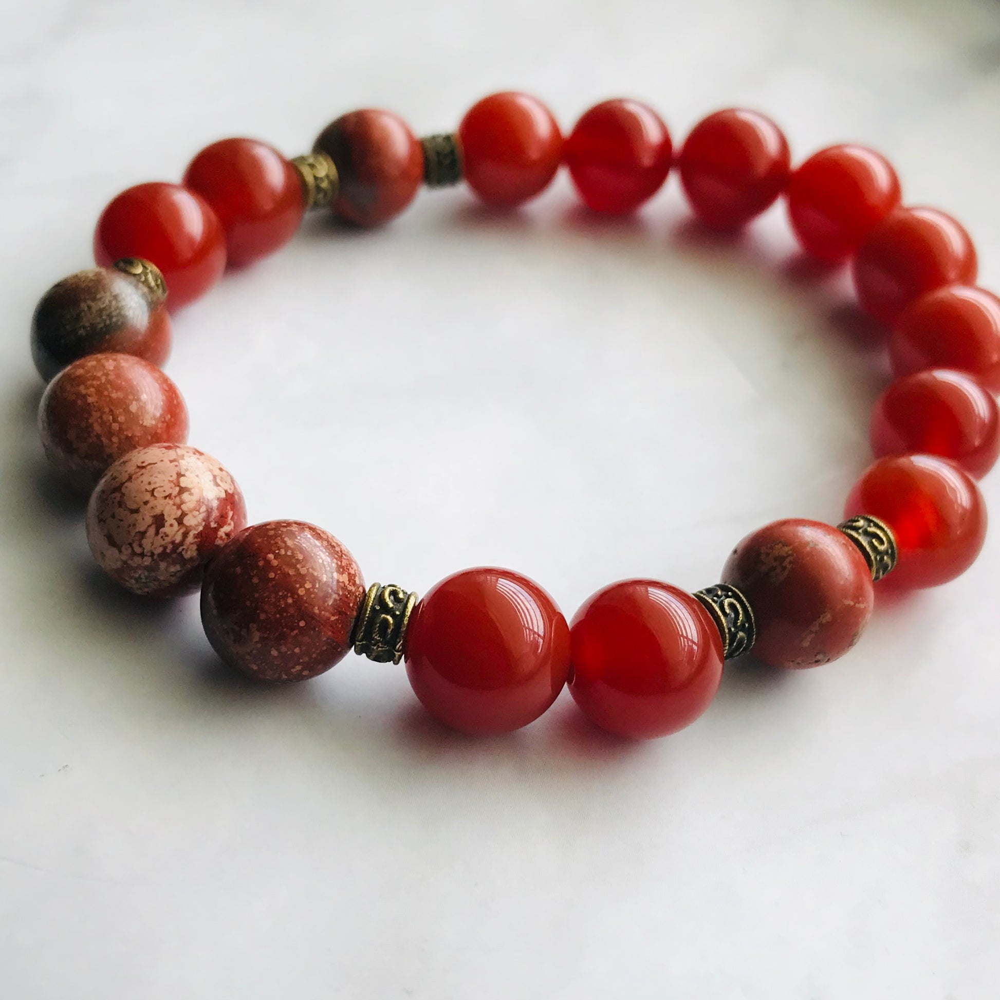 Handmade Sacral Chakra - Red River Jasper & Carnelian Gemstone Bracelet - PharosMoon