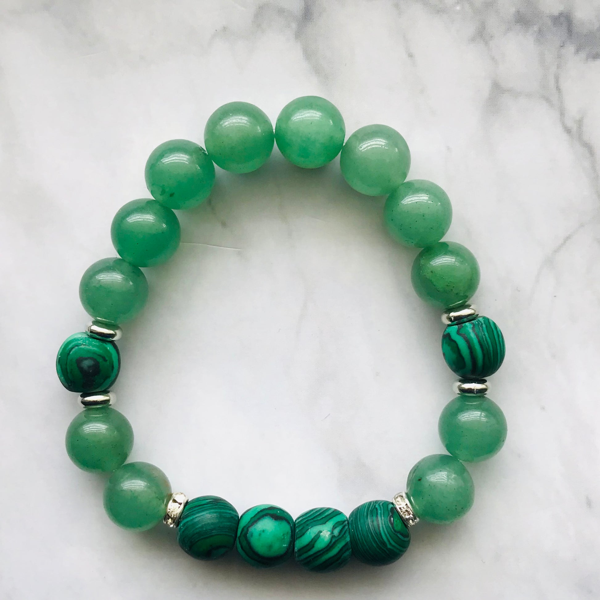 Handmade Heart Chakra -Malachite & Green Aventurine Gemstone Bracelet - PharosMoon