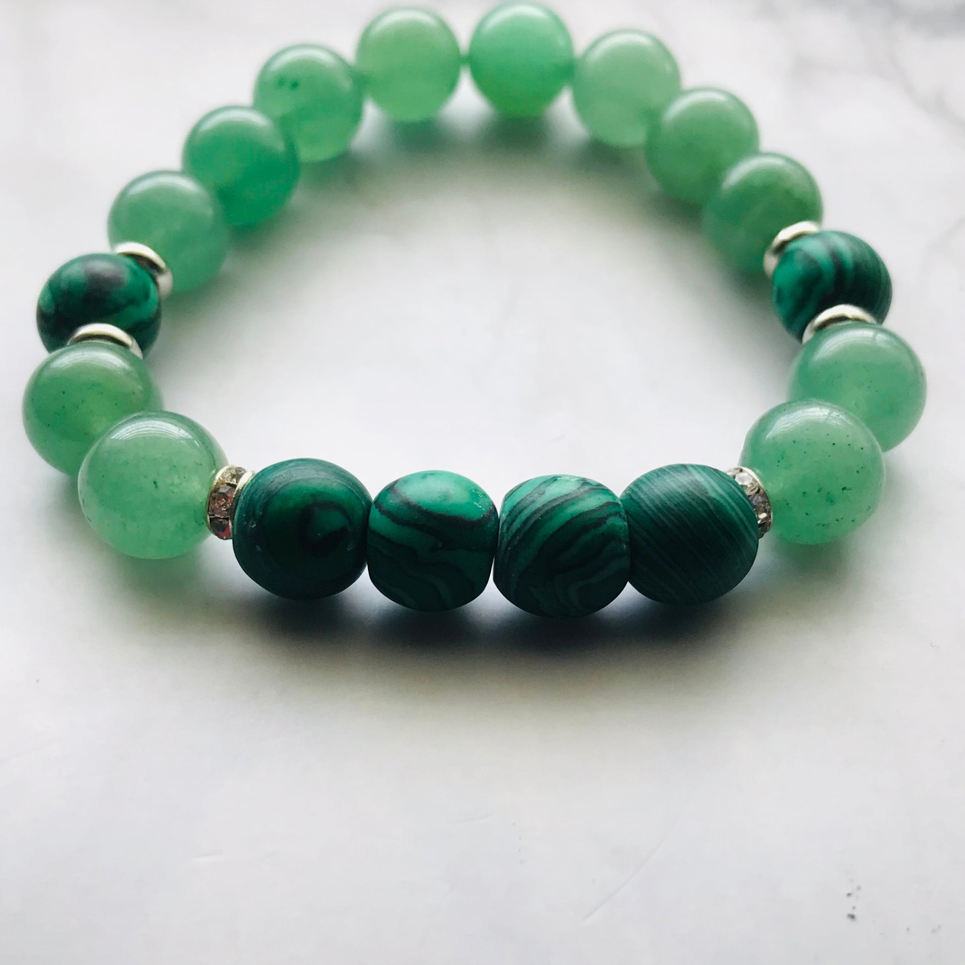 Handmade Heart Chakra -Malachite & Green Aventurine Gemstone Bracelet - PharosMoon