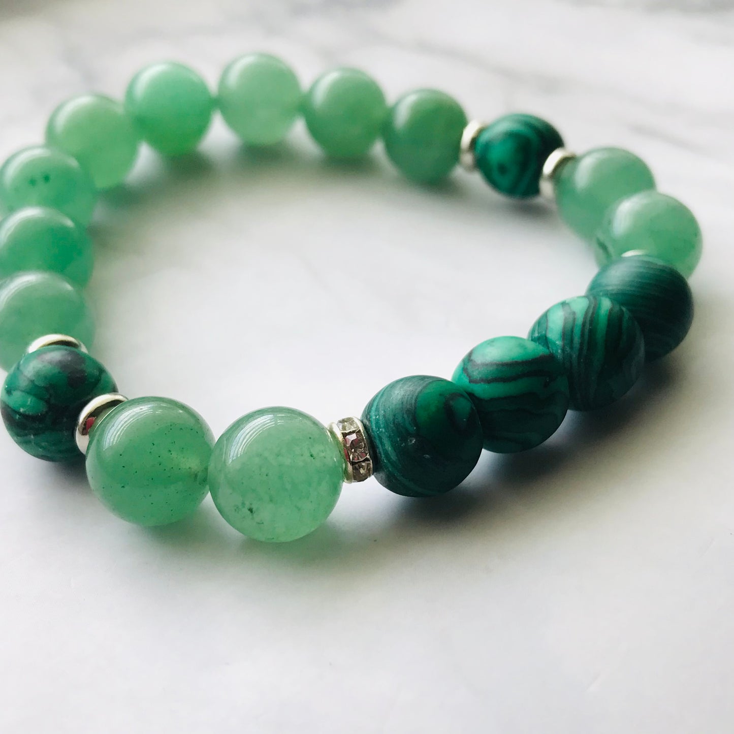 Handmade Heart Chakra -Malachite & Green Aventurine Gemstone Bracelet - PharosMoon