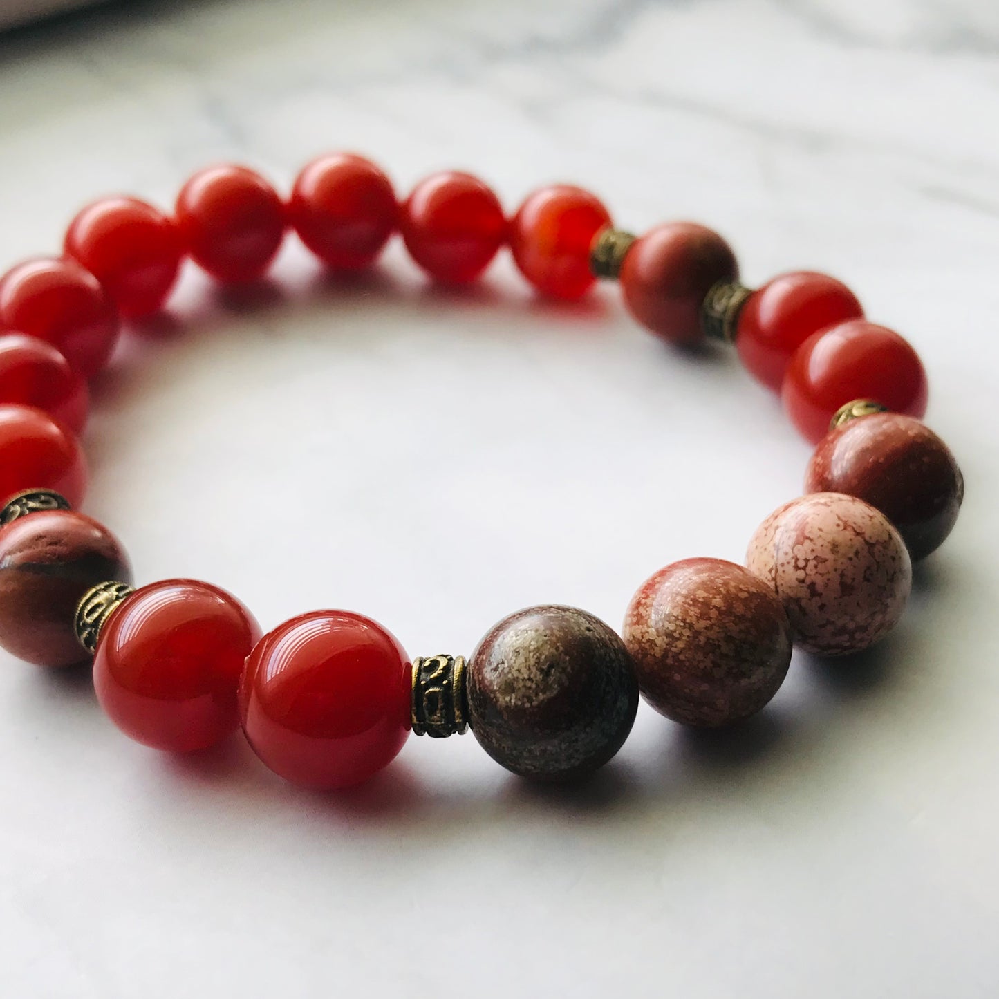 Handmade Sacral Chakra - Red River Jasper & Carnelian Gemstone Bracelet - PharosMoon