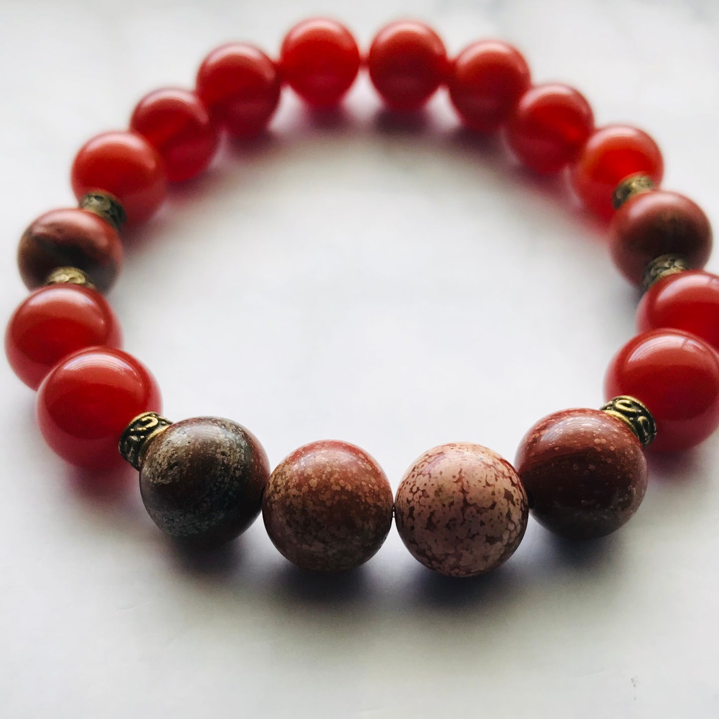 Handmade Sacral Chakra - Red River Jasper & Carnelian Gemstone Bracelet - PharosMoon