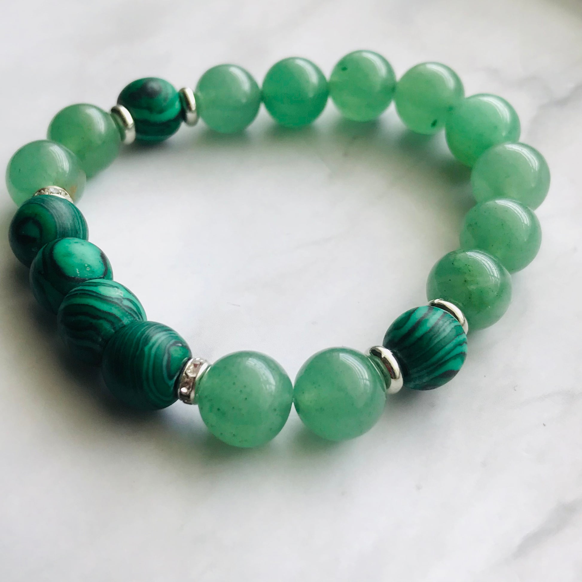 Handmade Heart Chakra -Malachite & Green Aventurine Gemstone Bracelet - PharosMoon