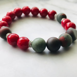 Handmade Root Chakra -Bloodstone & Red Jade Gemstone Bracelet