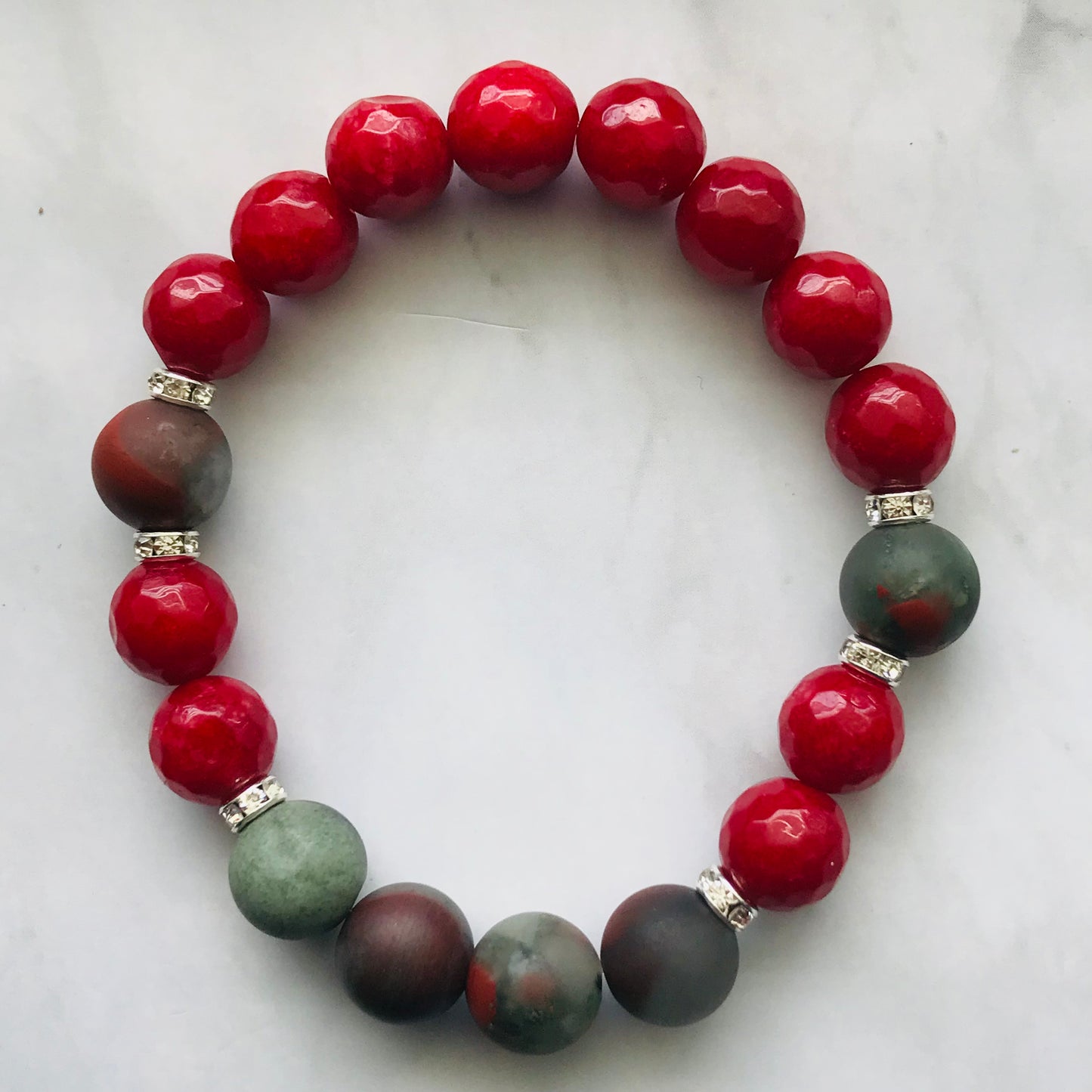 Handmade Root Chakra -Bloodstone & Red Jade Gemstone Bracelet - PharosMoon