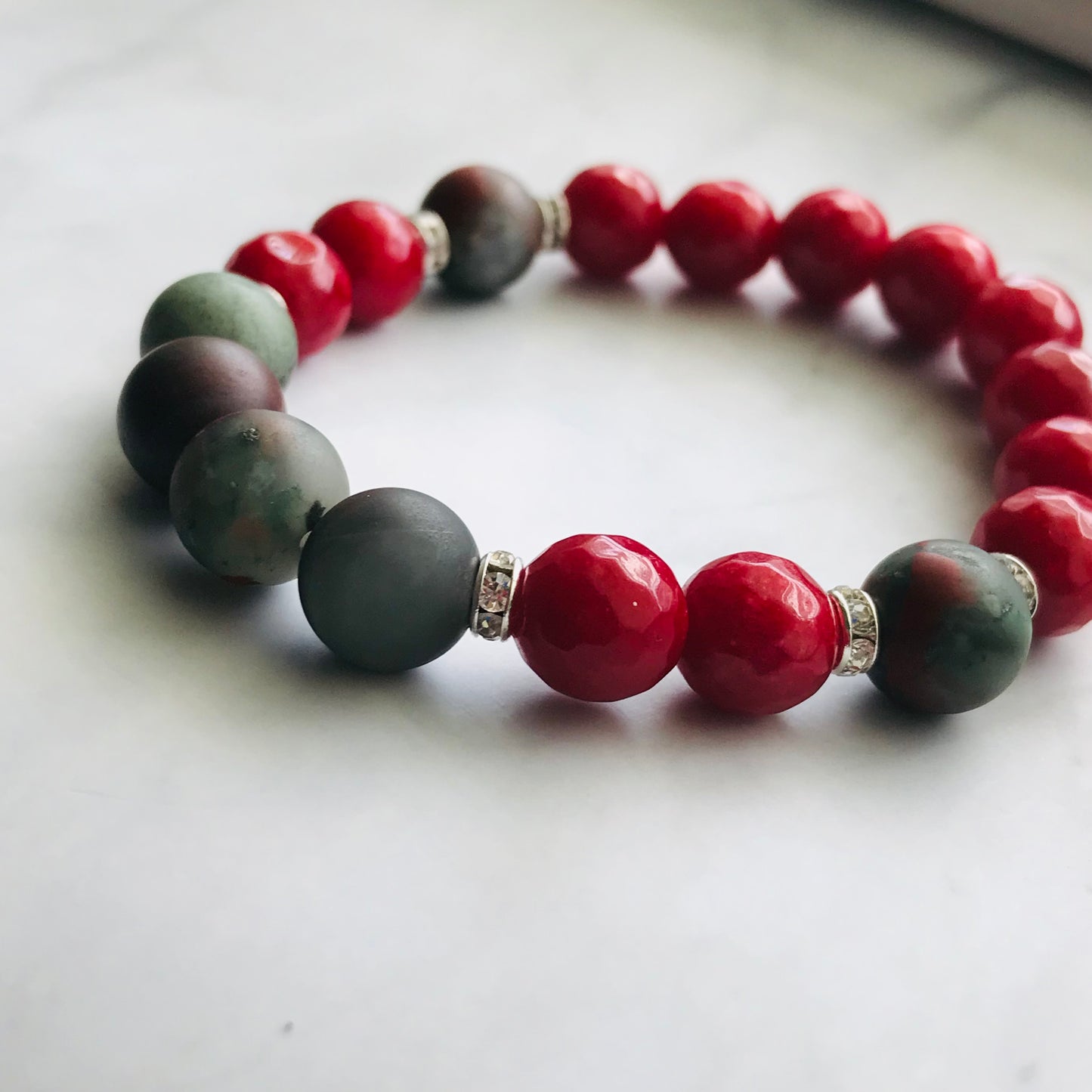 Handmade Root Chakra -Bloodstone & Red Jade Gemstone Bracelet - PharosMoon